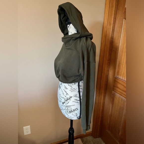 Naked Wardrobe French Terry Crop Hoodie Olive Green Small - Picture 9 of 10